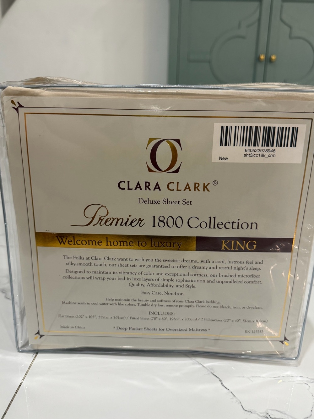 Clara Clark King Sheet Set in White and Gold Accent Packaging